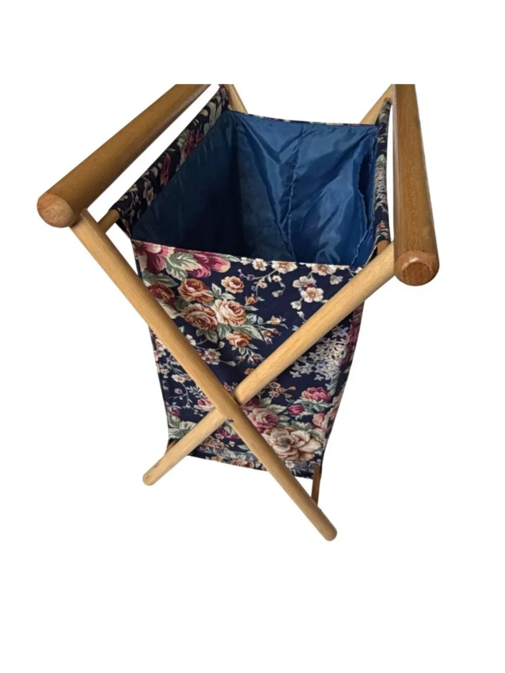 Vintage Floral Folding Stand Up Knitting Craft Sewing Yarn Basket Holder